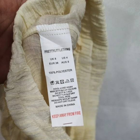 Pretty Little Things Pants Trouser Wide Women Size 4 Cream Textured Sheer NEW - Picture 7 of 8